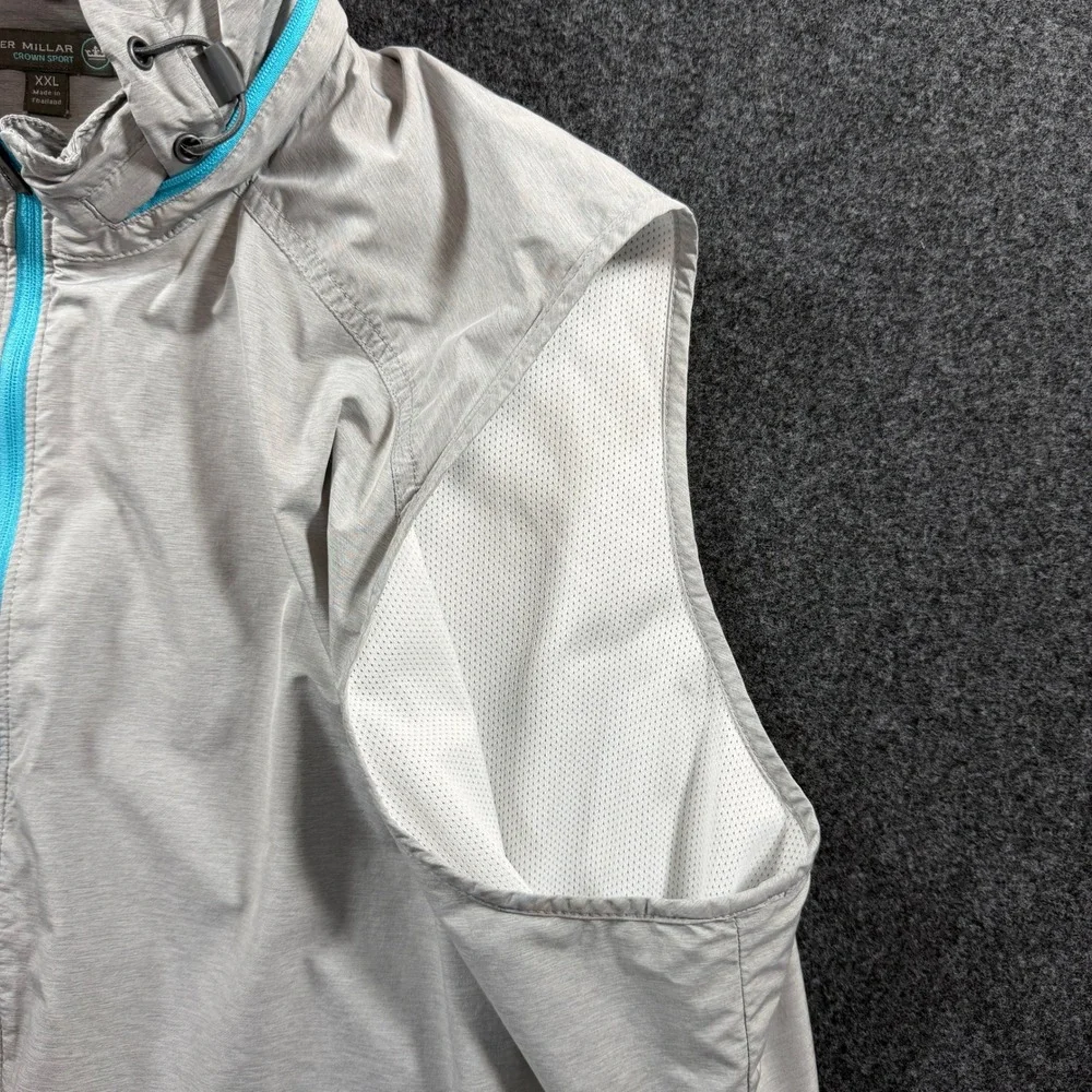 Peter Millar Crown Sport Mens XXL Grey Performance Vest Stowaway Hood Full Zip